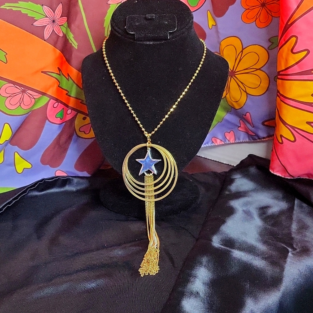 V23. Vintage BETSEY JOHNSON Disco Fever Goldtone Silver Necklace, 16", AUTHENTIC